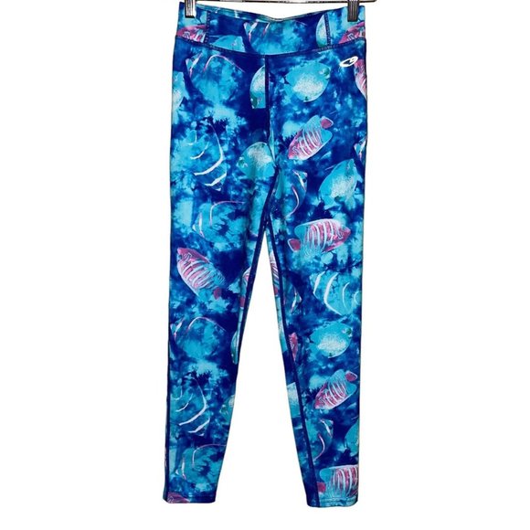 Champion C9 Girls Printed Fish Leggings L 10-12 Blue Pink Duo Dry Pullon Bright - Picture 1 of 9